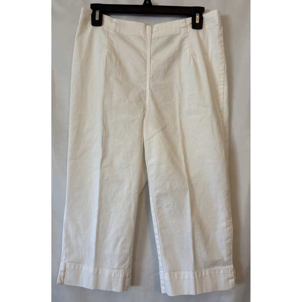Women's White Stag White Cotton Stretch Capris Pants Elastic Waist Wide Hem